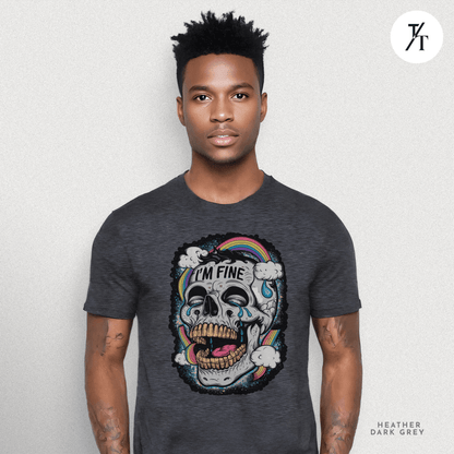 Insane Skull "I'm Fine" Funny Graffiti Style Men's  Mental Health Ironic Parody T-shirt