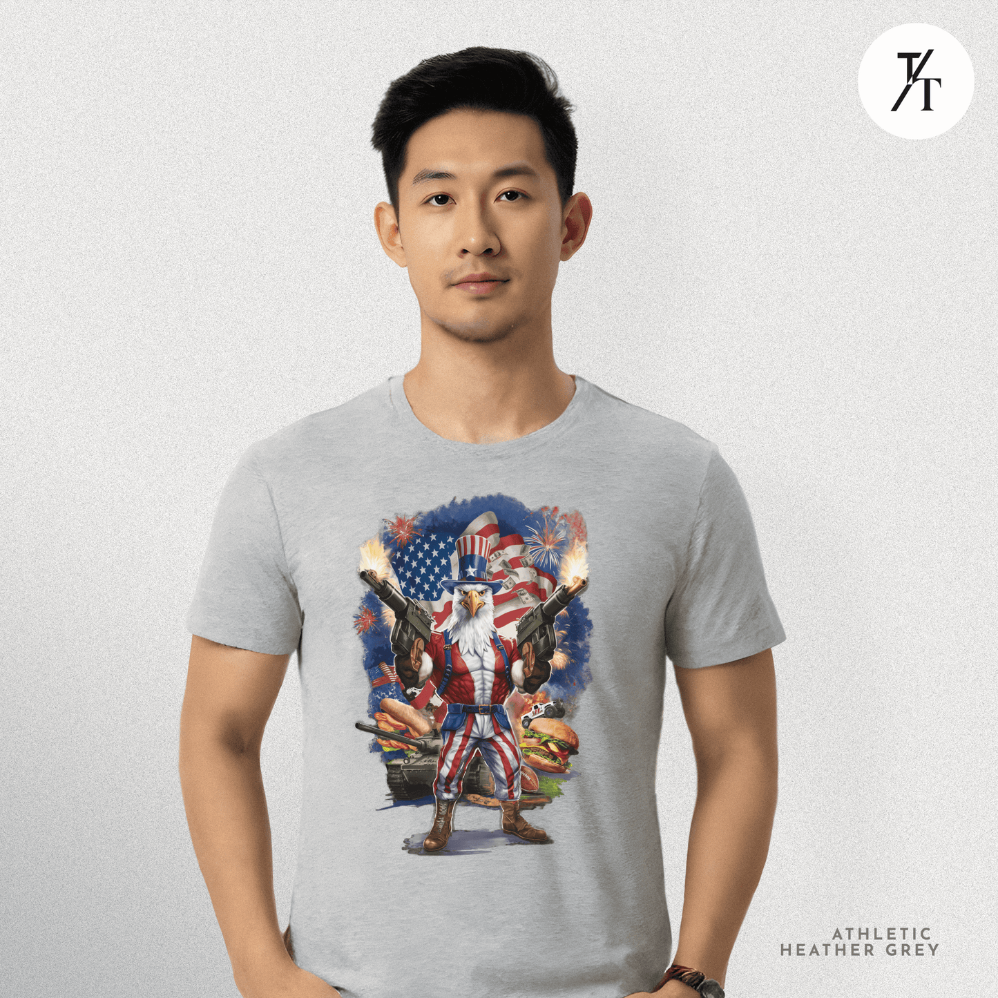 Funny Ultra Patriotic USA Freedom Bald Eagle, a Hilarious 4th of July Satire Joke Graphic Tee