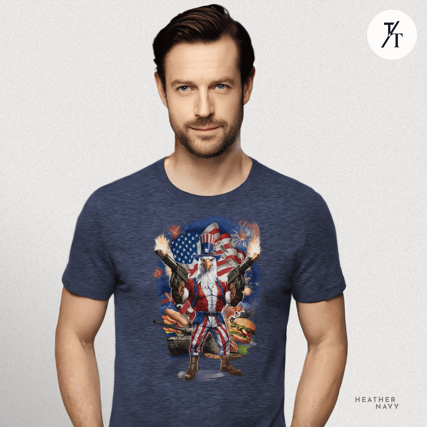 Funny Ultra Patriotic USA Freedom Bald Eagle, a Hilarious 4th of July Satire Joke Graphic Tee
