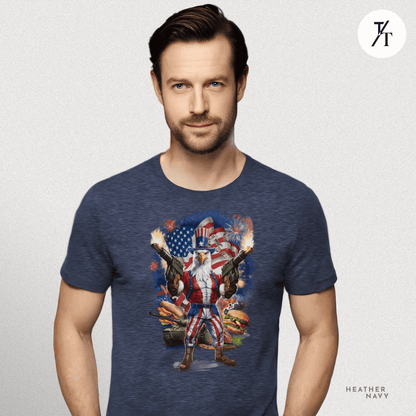 Funny Ultra Patriotic USA Freedom Bald Eagle, a Hilarious 4th of July Satire Joke Graphic Tee