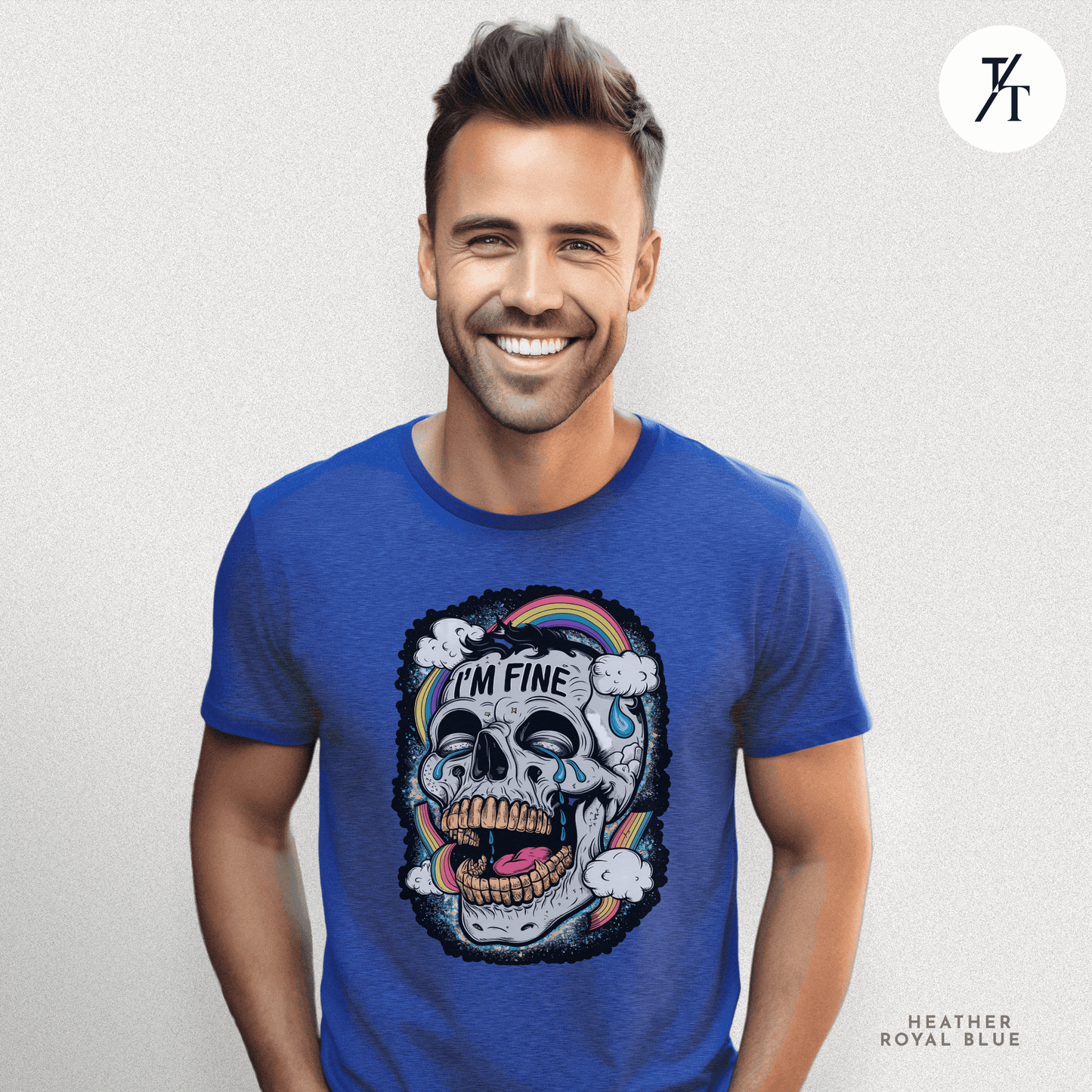Insane Skull "I'm Fine" Funny Graffiti Style Men's  Mental Health Ironic Parody T-shirt