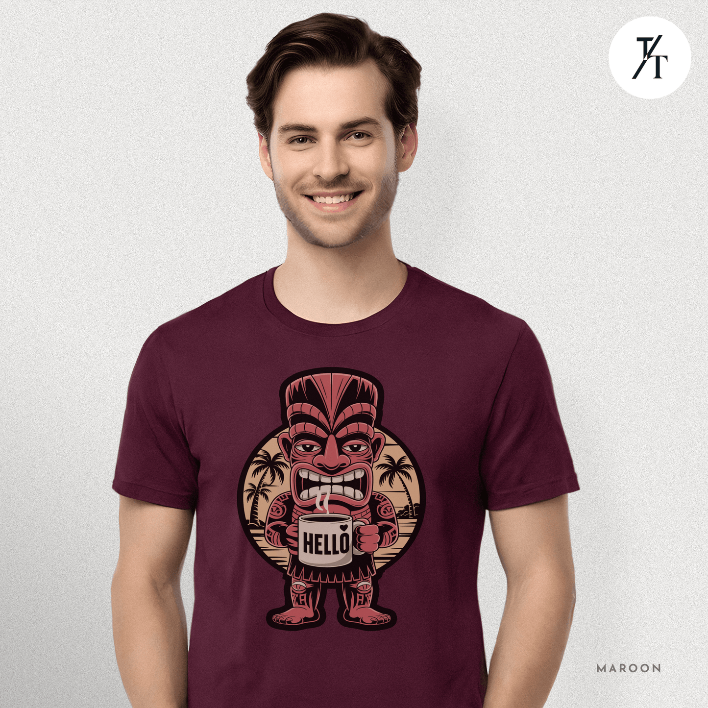 Tiki Coffee Warrior Tee – Bold Retro Island Vibes Graphic Shirt