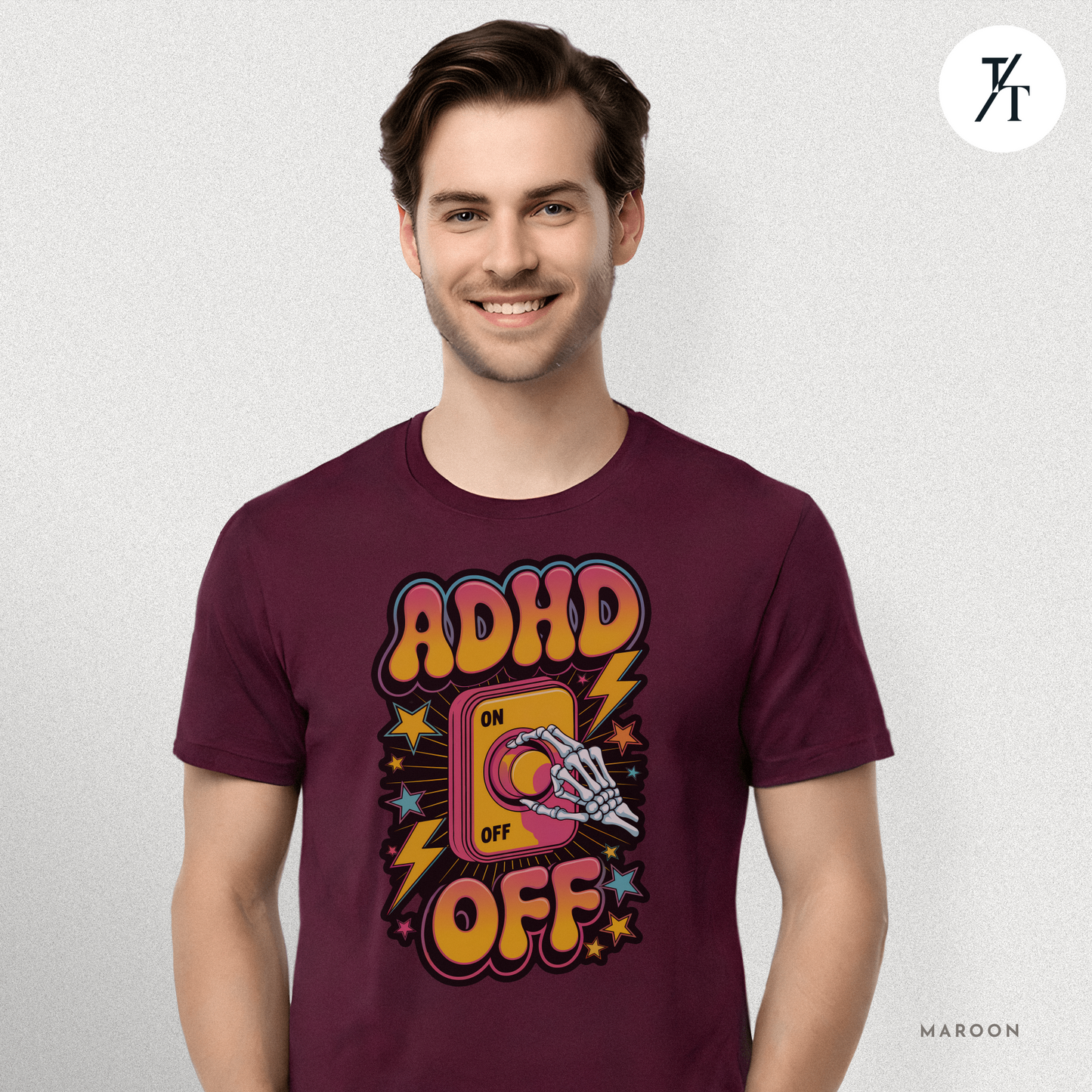 ADHD Off Shirt | Funny Skeleton Focus Switch Tee,  Humorous Skeleton Art t-shirt