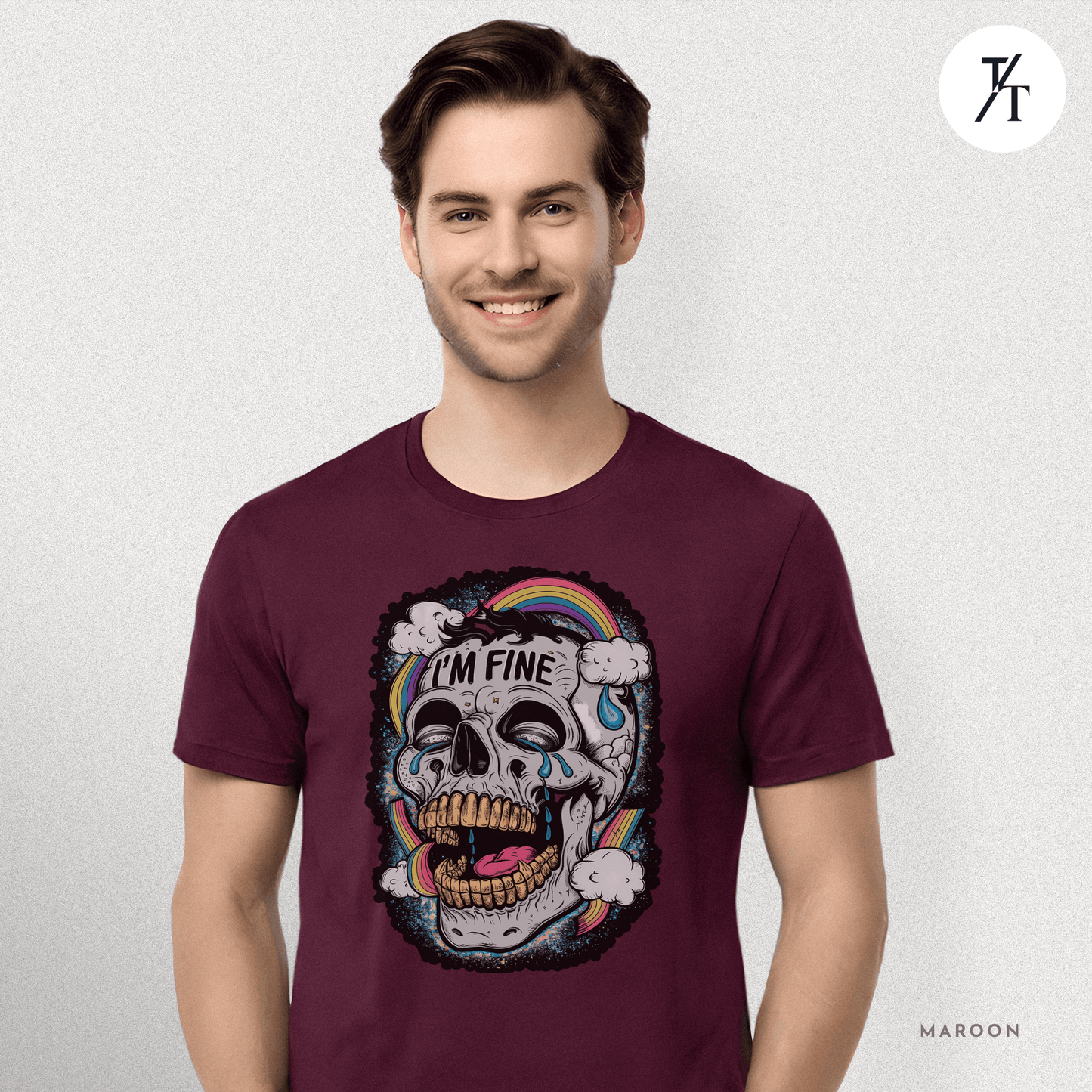 Insane Skull "I'm Fine" Funny Graffiti Style Men's  Mental Health Ironic Parody T-shirt