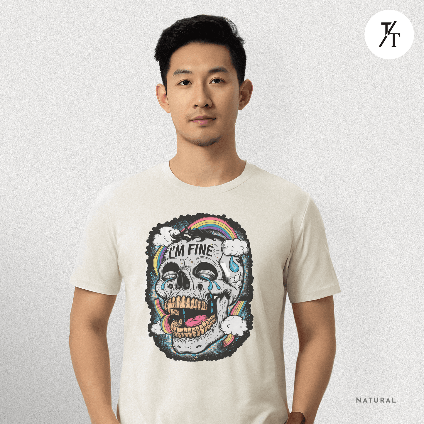 Insane Skull "I'm Fine" Funny Graffiti Style Men's  Mental Health Ironic Parody T-shirt