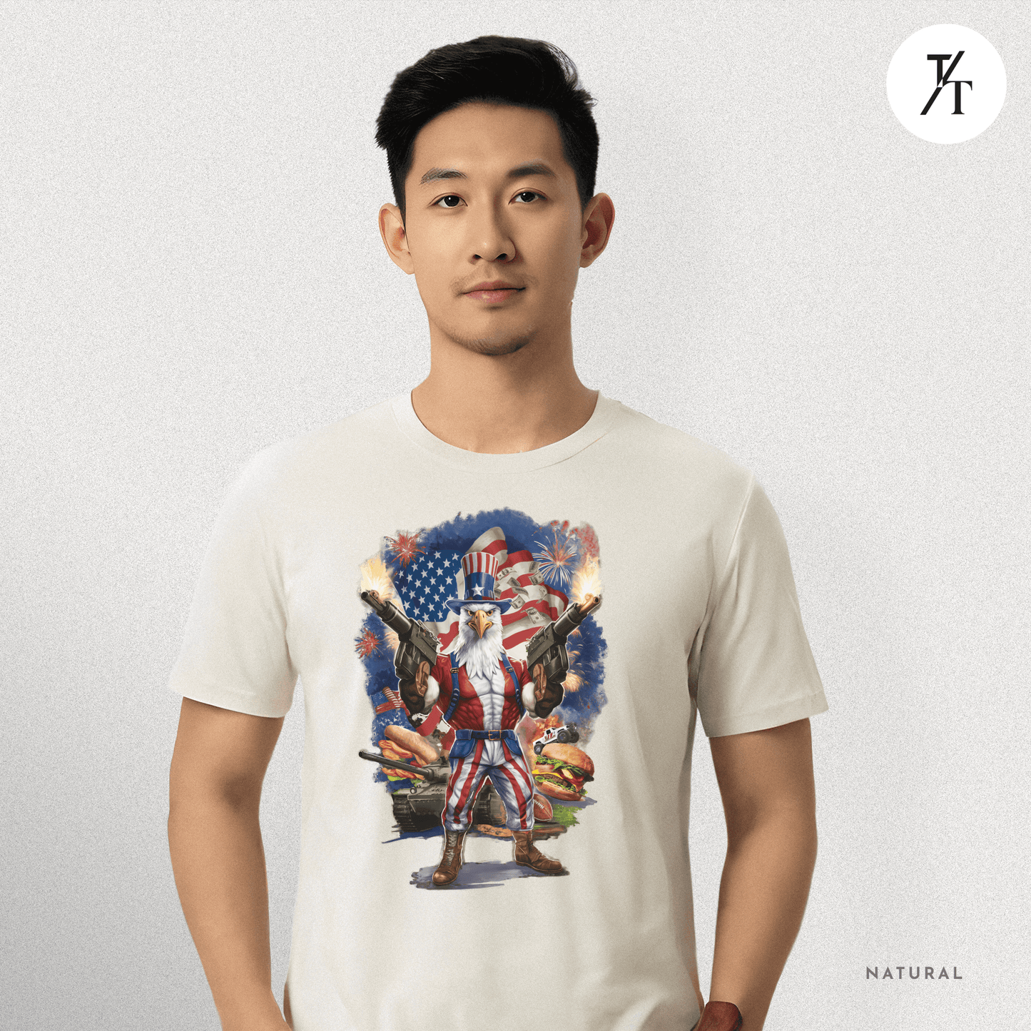 Funny Ultra Patriotic USA Freedom Bald Eagle, a Hilarious 4th of July Satire Joke Graphic Tee