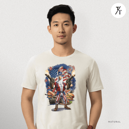 Funny Ultra Patriotic USA Freedom Bald Eagle, a Hilarious 4th of July Satire Joke Graphic Tee