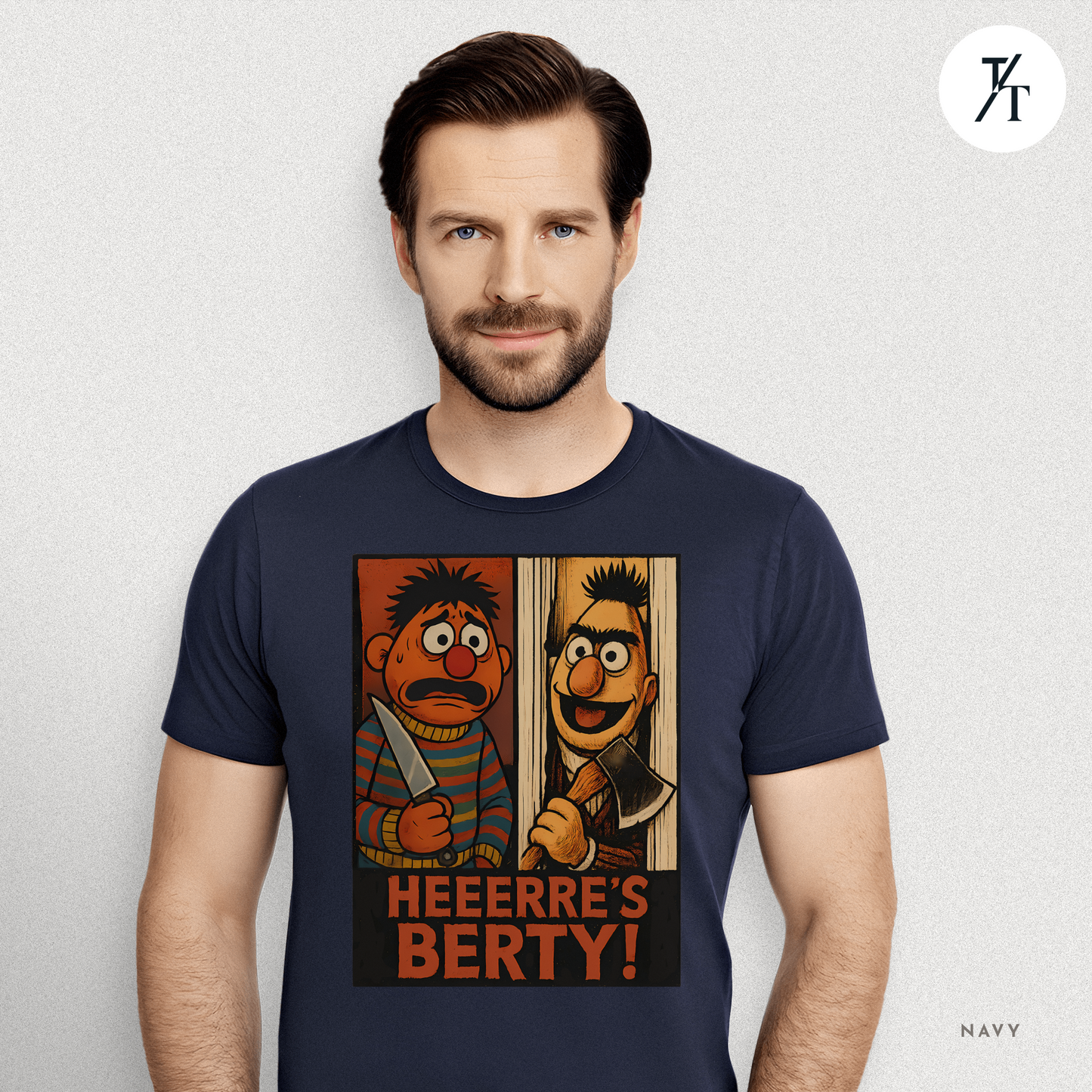 Heeere’s Berty! Tee – Horror Parody Sesame Mashup Shirt