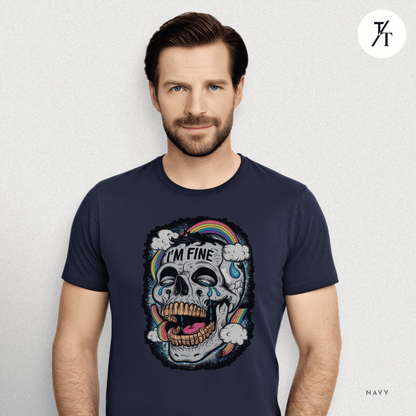Insane Skull "I'm Fine" Funny Graffiti Style Men's  Mental Health Ironic Parody T-shirt