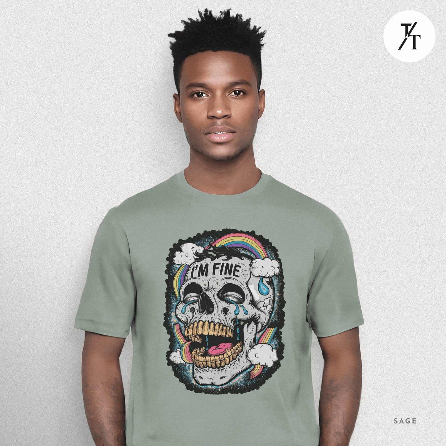 Insane Skull "I'm Fine" Funny Graffiti Style Men's  Mental Health Ironic Parody T-shirt