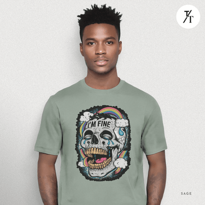 Insane Skull "I'm Fine" Funny Graffiti Style Men's  Mental Health Ironic Parody T-shirt