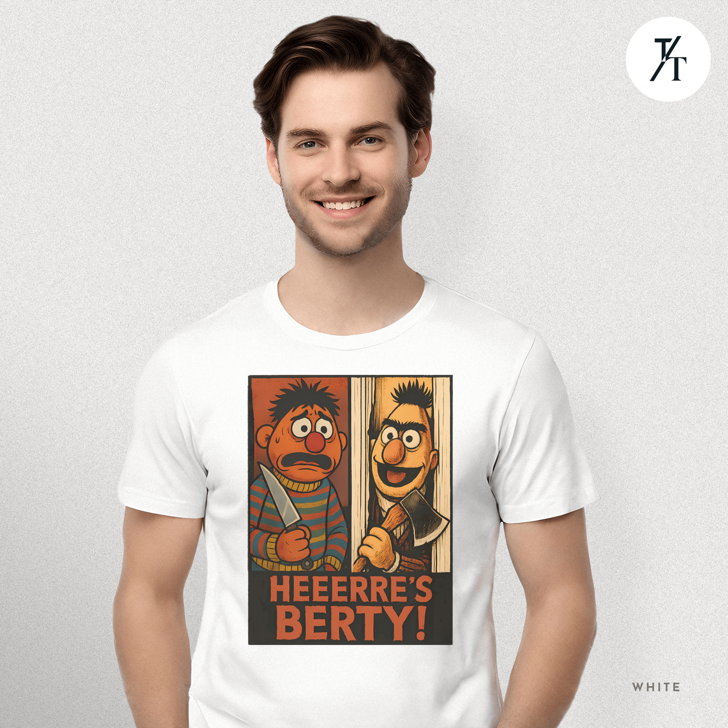 Heeere’s Berty! Tee – Horror Parody Sesame Mashup Shirt