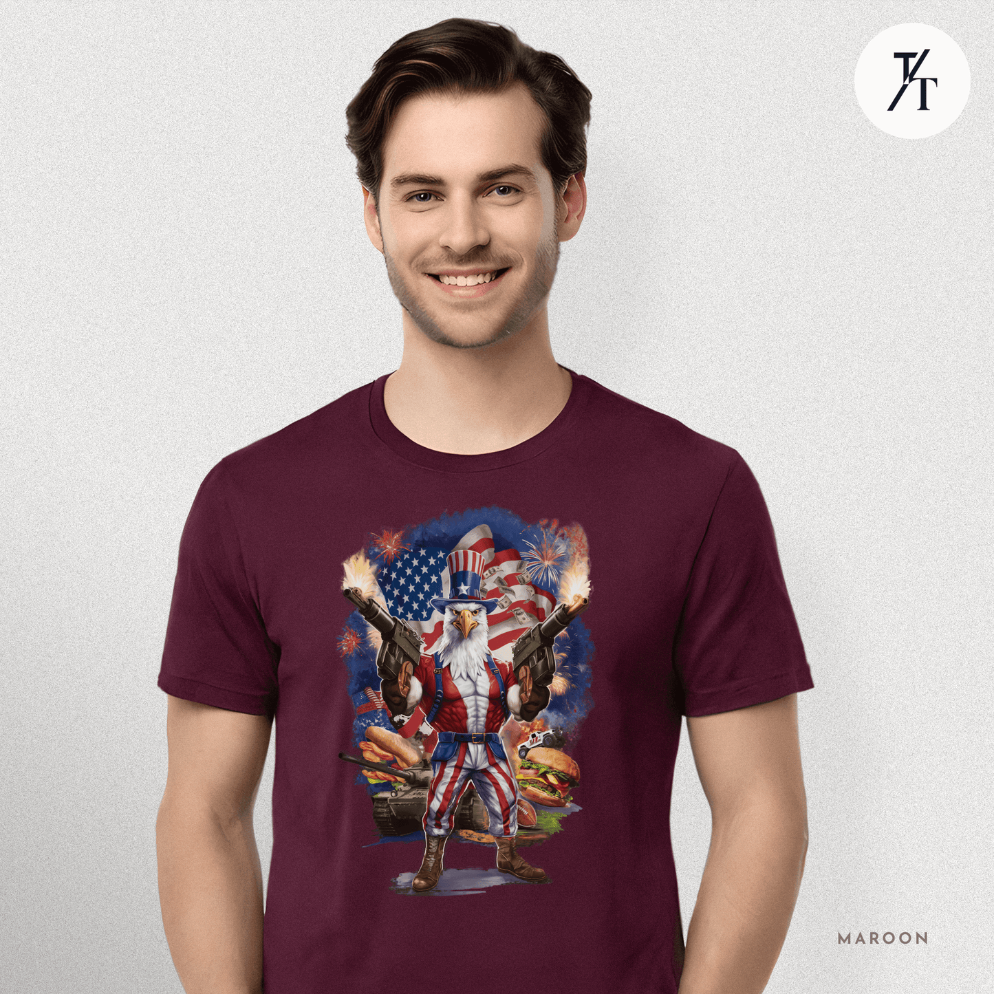Funny Ultra Patriotic USA Freedom Bald Eagle, a Hilarious 4th of July Satire Joke Graphic Tee