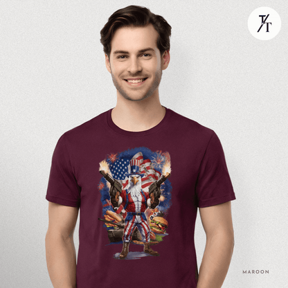 Funny Ultra Patriotic USA Freedom Bald Eagle, a Hilarious 4th of July Satire Joke Graphic Tee