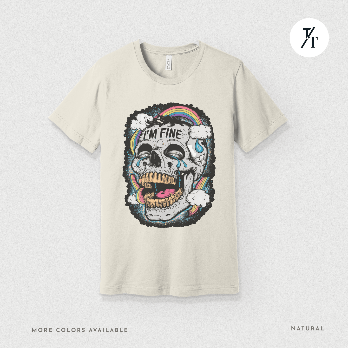 Insane Skull "I'm Fine" Funny Graffiti Style Men's  Mental Health Ironic Parody T-shirt
