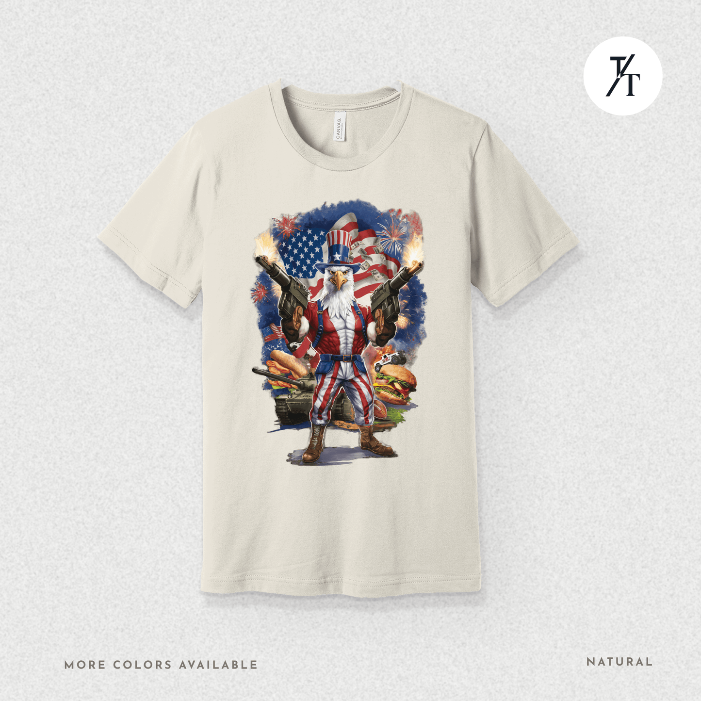Funny Ultra Patriotic USA Freedom Bald Eagle, a Hilarious 4th of July Satire Joke Graphic Tee
