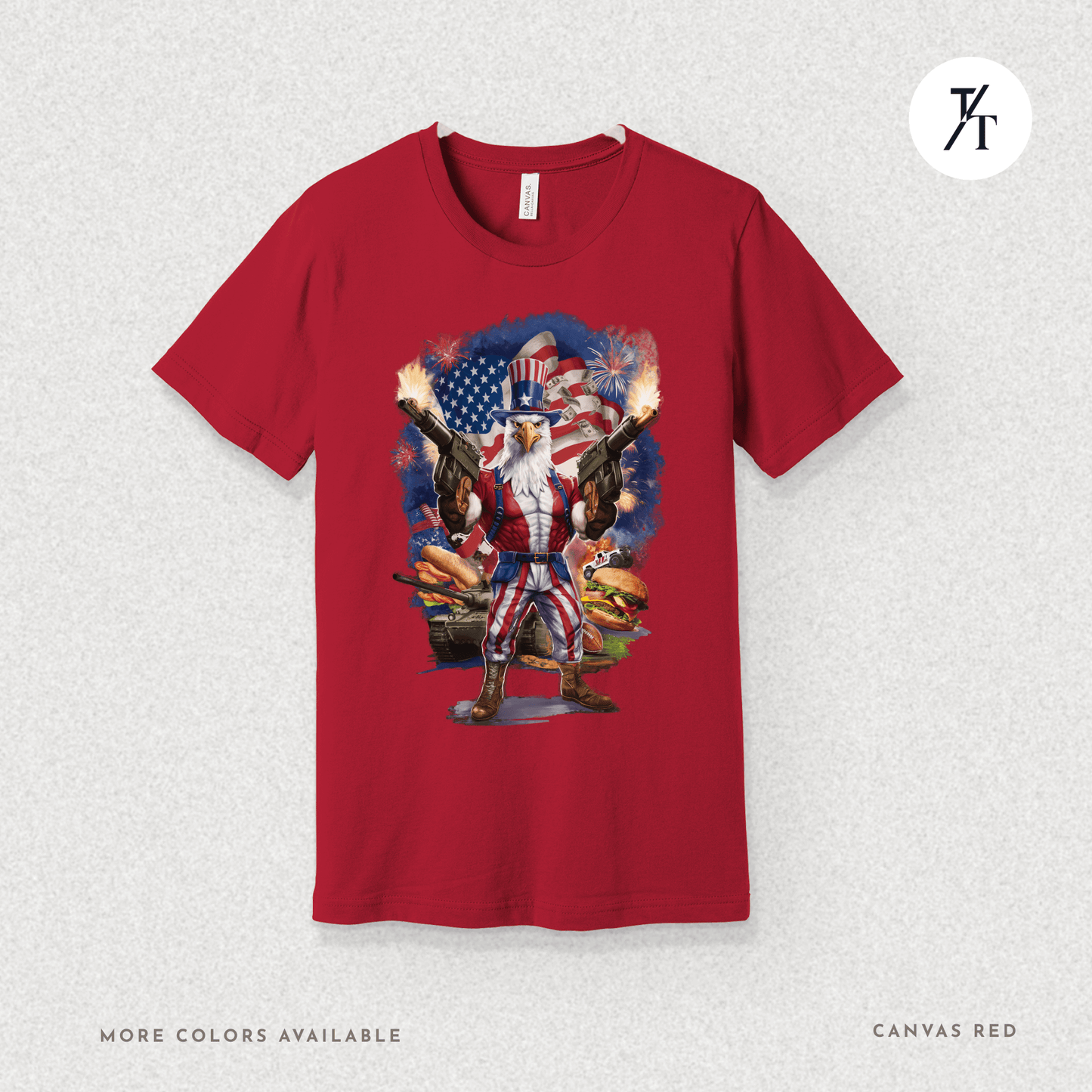 Funny Ultra Patriotic USA Freedom Bald Eagle, a Hilarious 4th of July Satire Joke Graphic Tee