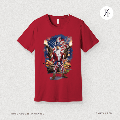 Funny Ultra Patriotic USA Freedom Bald Eagle, a Hilarious 4th of July Satire Joke Graphic Tee