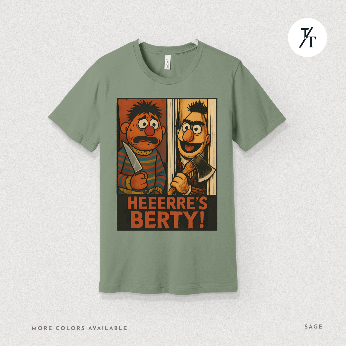 Heeere’s Berty! Tee – Horror Parody Sesame Mashup Shirt