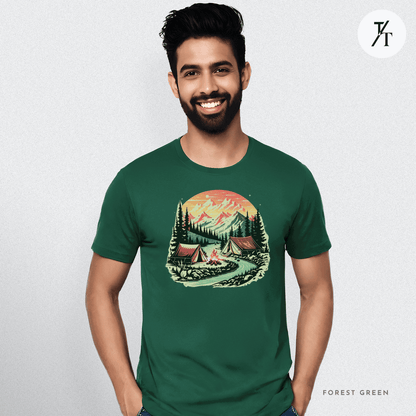 Nature Tents Sunset Scenic Outdoor Painting Forest Camping T-shirt - Trendy/Timeless Studio