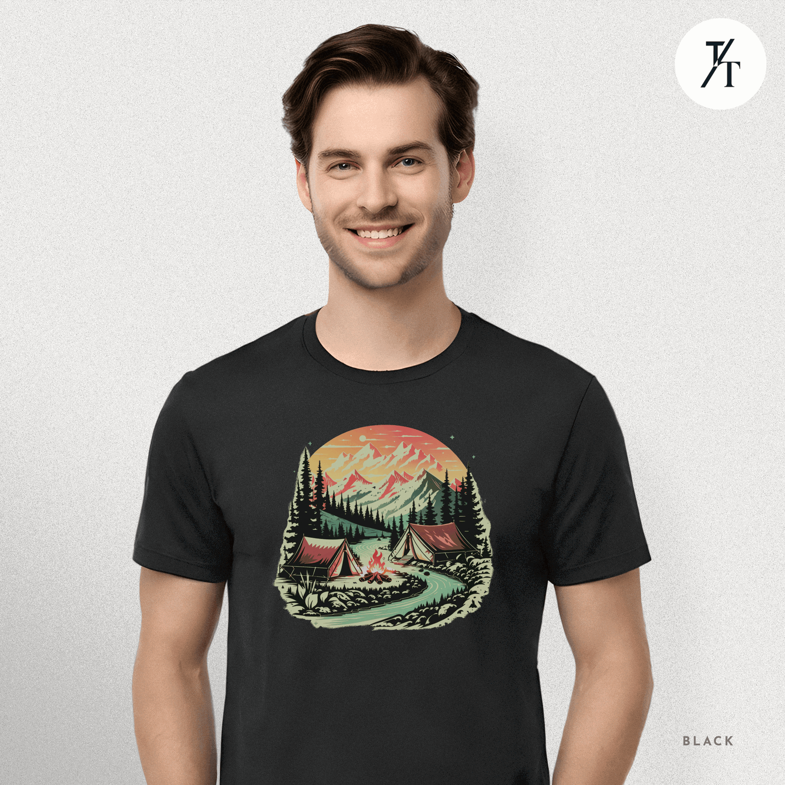 Nature Tents Sunset Scenic Outdoor Painting Forest Camping T-shirt - Trendy/Timeless Studio