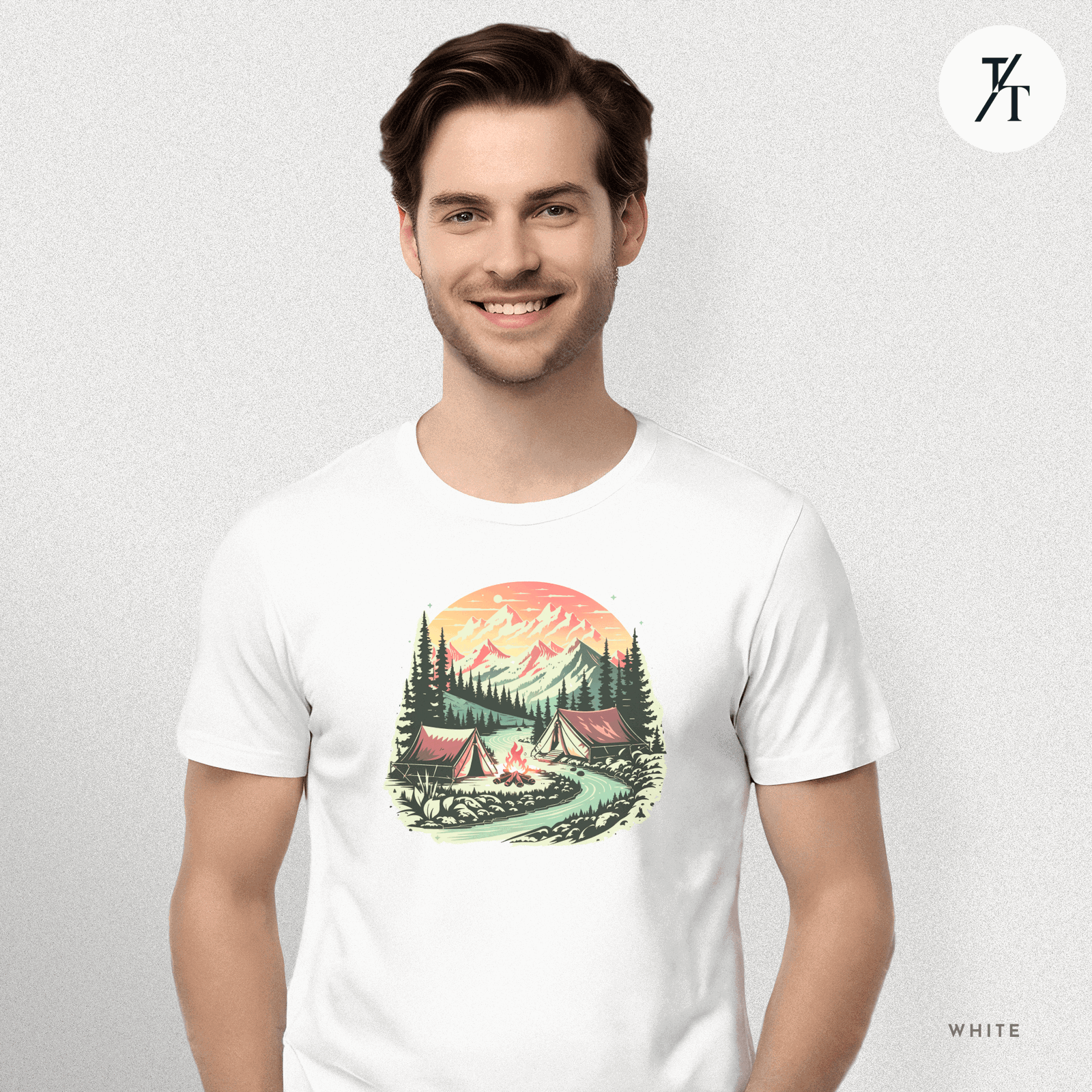 Nature Tents Sunset Scenic Outdoor Painting Forest Camping T-shirt - Trendy/Timeless Studio
