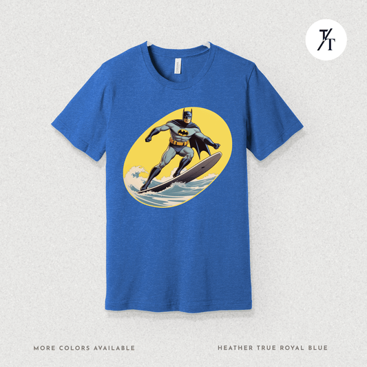 Surfing Superhero Retro Funny Bat Parody Graphic Tee - Trendy/Timeless Studio