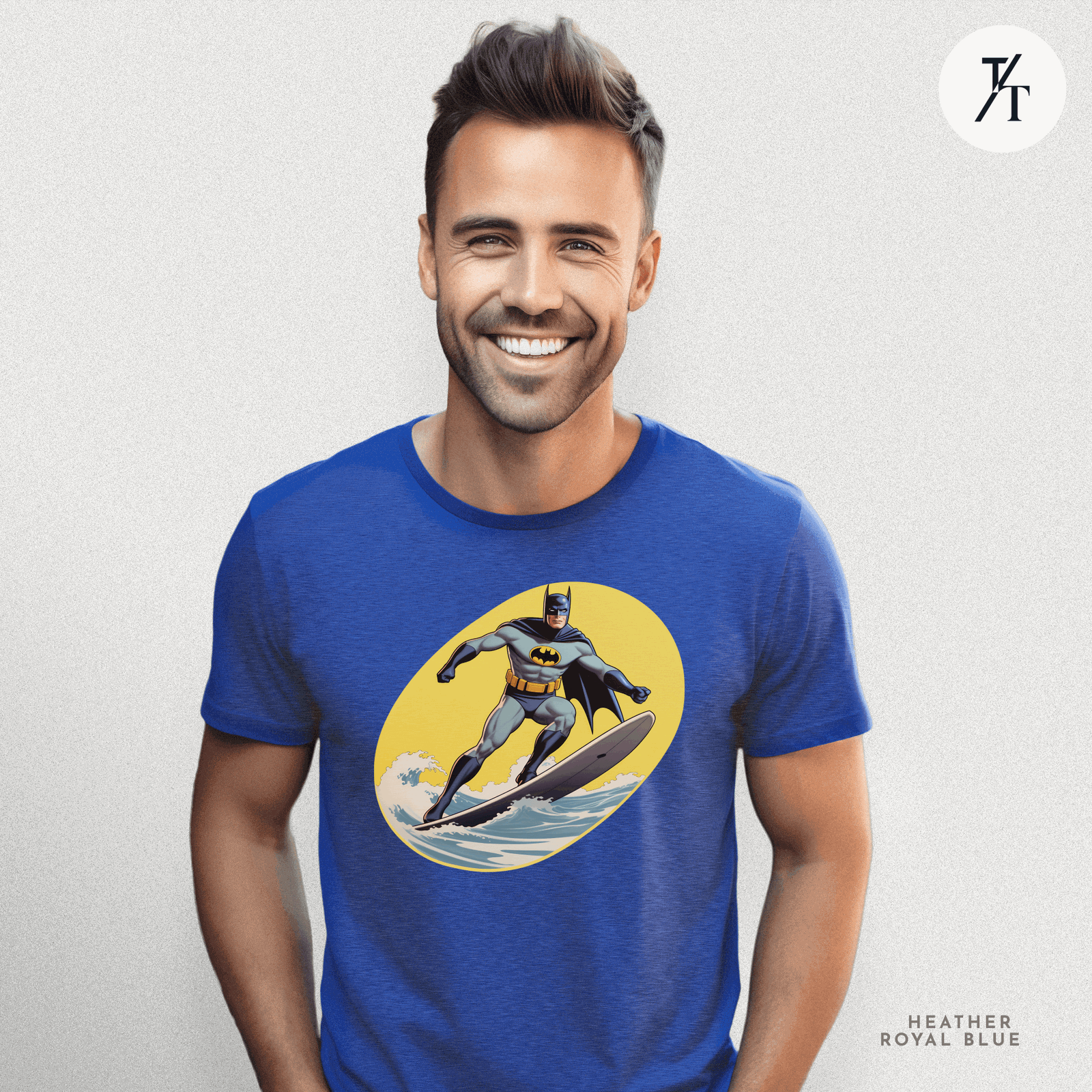 Surfing Superhero Retro Funny Bat Parody Graphic Tee - Trendy/Timeless Studio