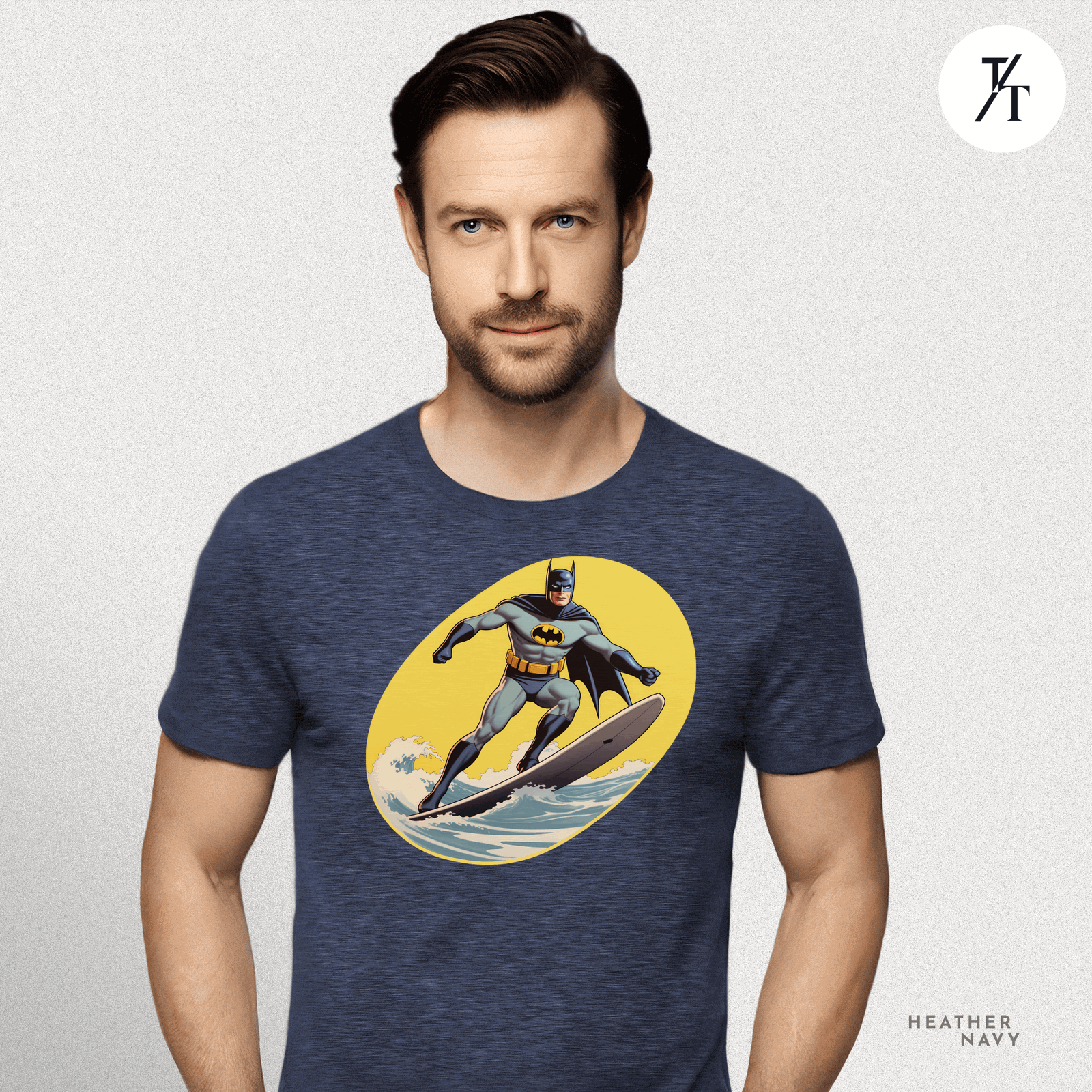 Surfing Superhero Retro Funny Bat Parody Graphic Tee - Trendy/Timeless Studio