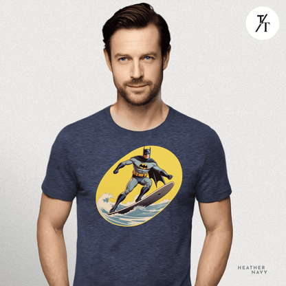 Surfing Superhero Retro Funny Bat Parody Graphic Tee - Trendy/Timeless Studio