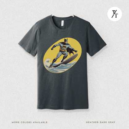 Surfing Superhero Retro Funny Bat Parody Graphic Tee - Trendy/Timeless Studio