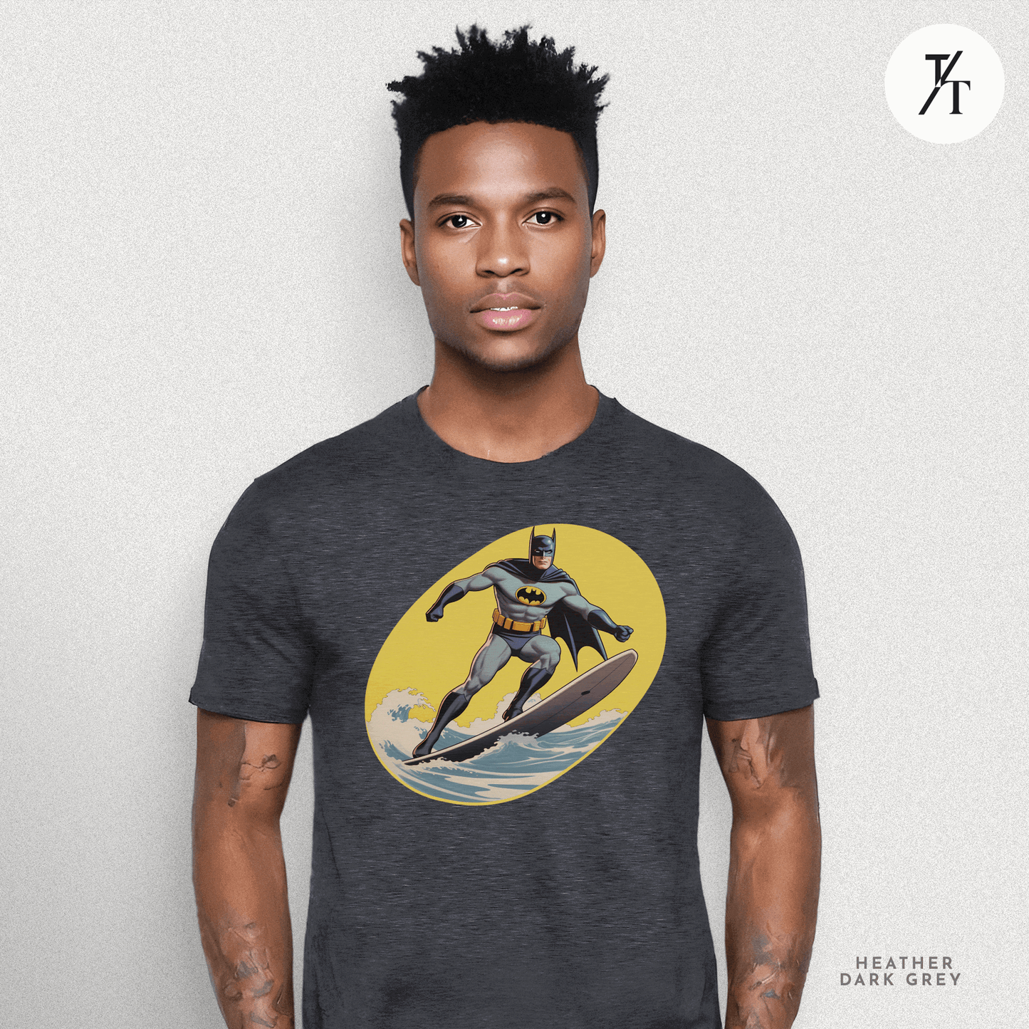 Surfing Superhero Retro Funny Bat Parody Graphic Tee - Trendy/Timeless Studio