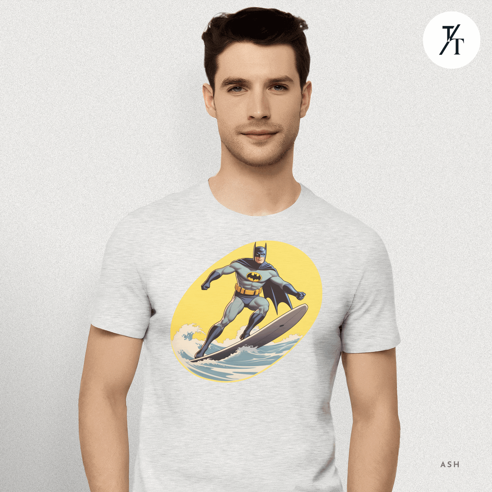 Surfing Superhero Retro Funny Bat Parody Graphic Tee - Trendy/Timeless Studio