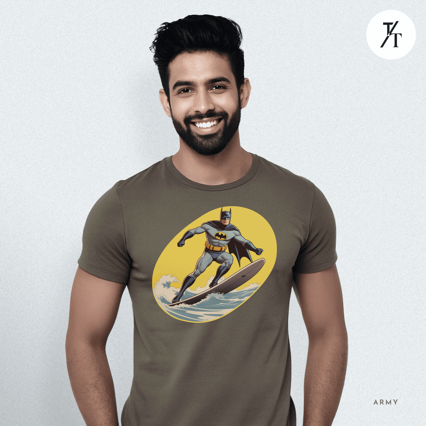 Surfing Superhero Retro Funny Bat Parody Graphic Tee - Trendy/Timeless Studio