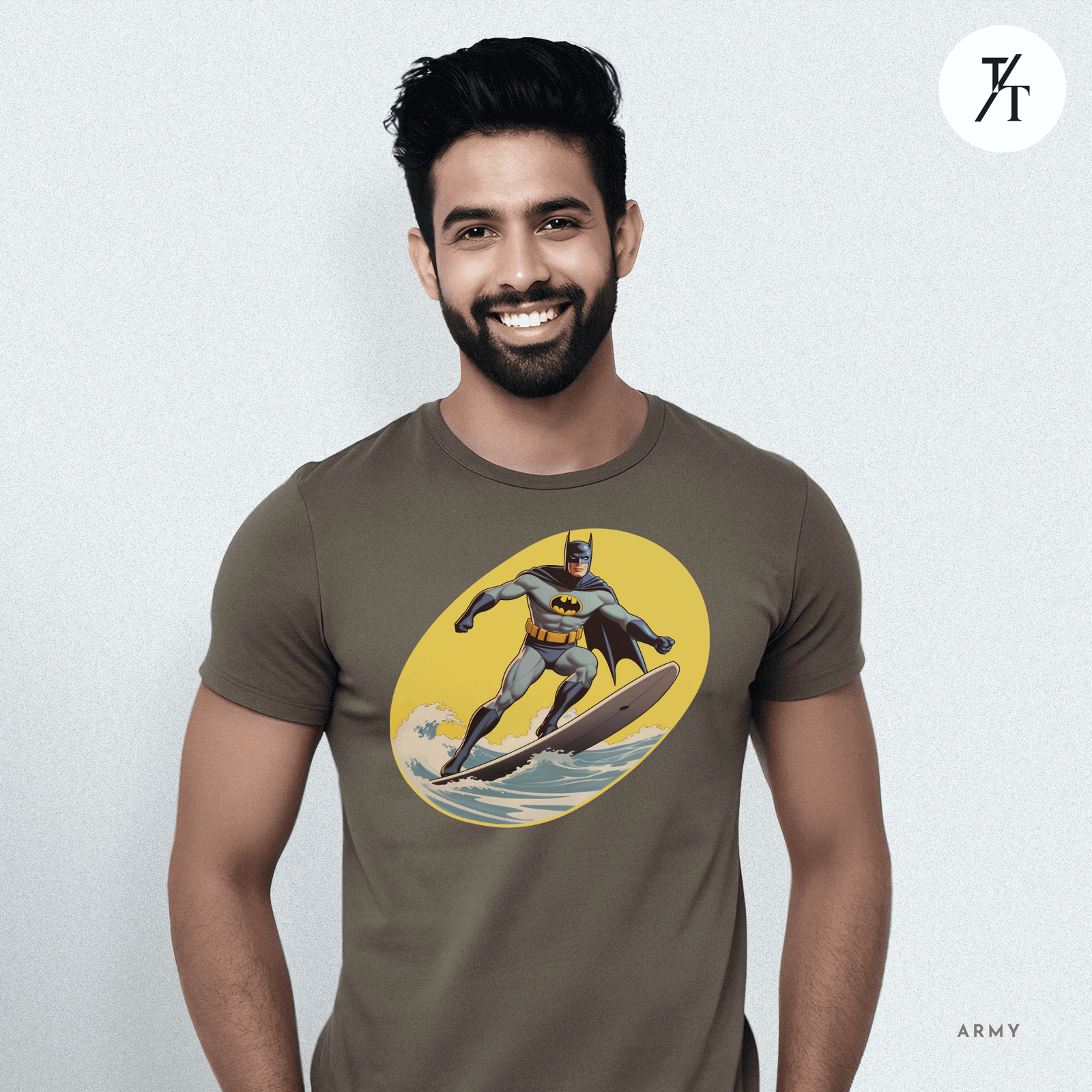 Surfing Superhero Retro Funny Bat Parody Graphic Tee - Trendy/Timeless Studio
