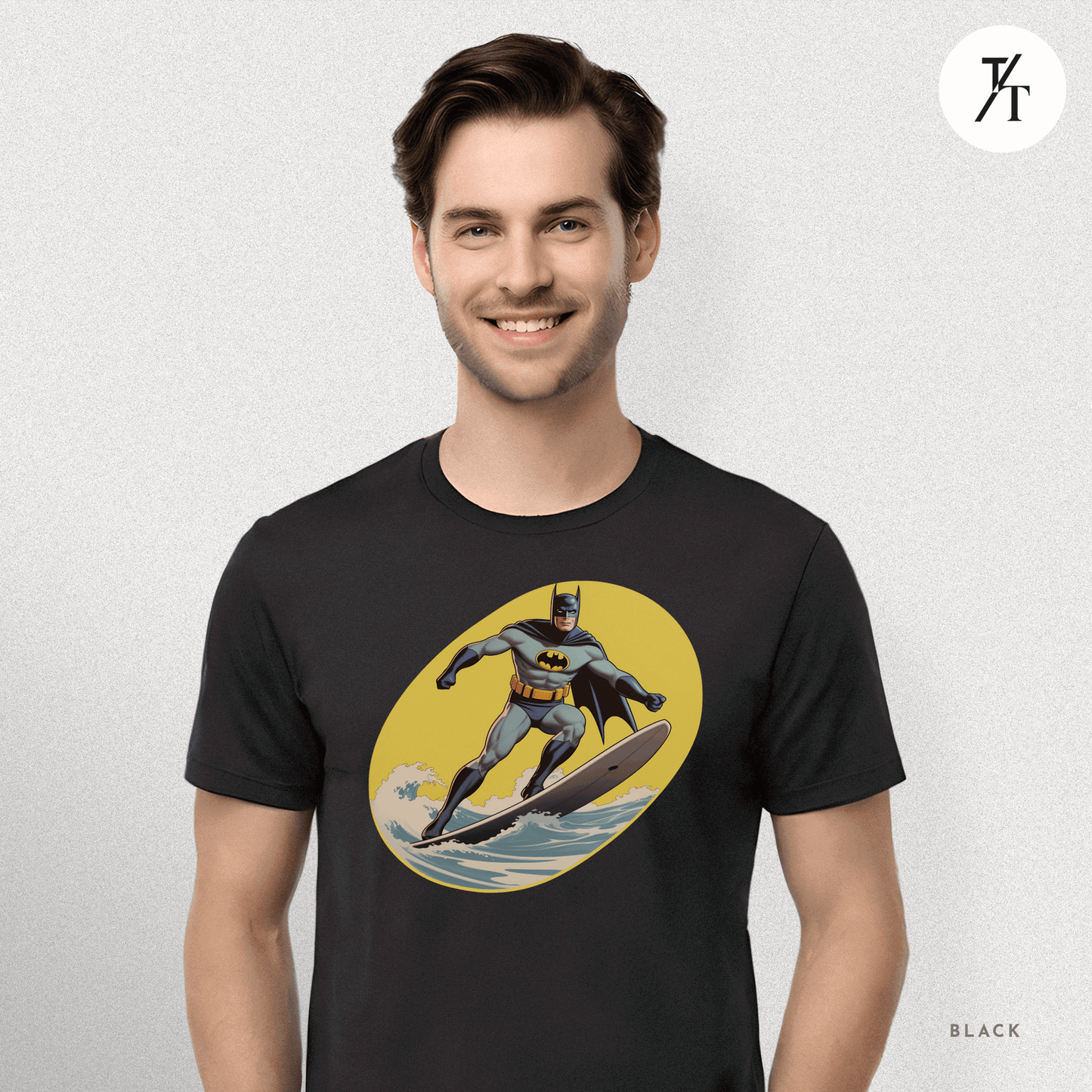 Surfing Superhero Retro Funny Bat Parody Graphic Tee - Trendy/Timeless Studio