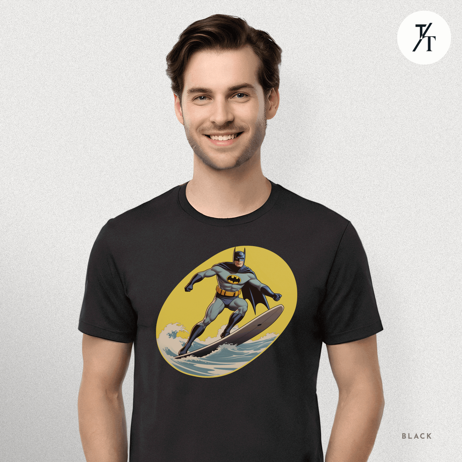 Surfing Superhero Retro Funny Bat Parody Graphic Tee - Trendy/Timeless Studio
