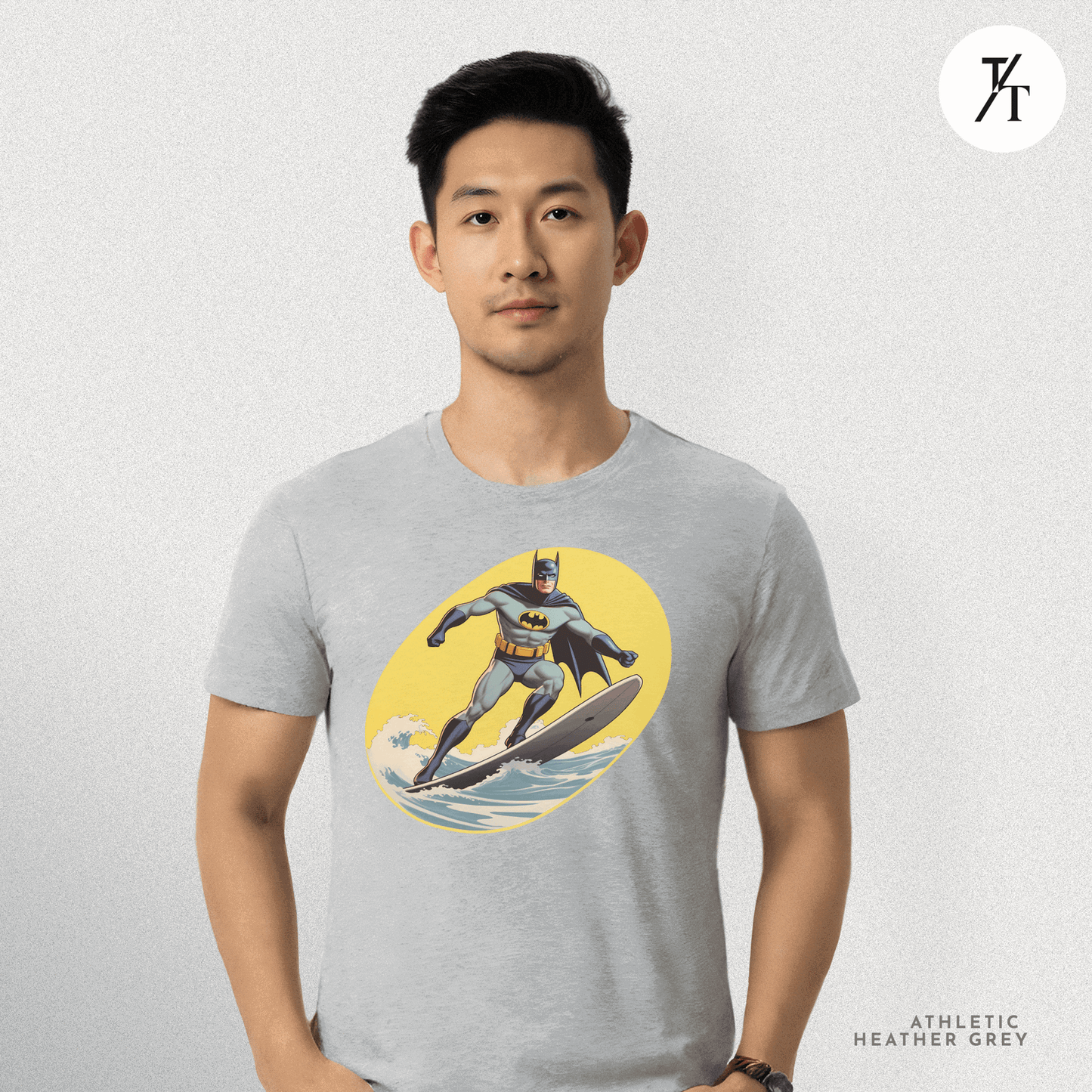 Surfing Superhero Retro Funny Bat Parody Graphic Tee - Trendy/Timeless Studio