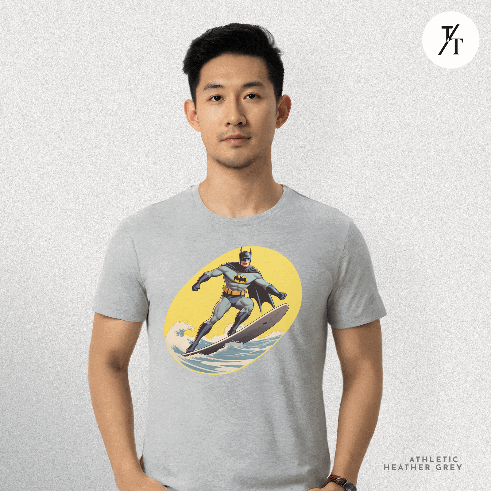 Surfing Superhero Retro Funny Bat Parody Graphic Tee - Trendy/Timeless Studio