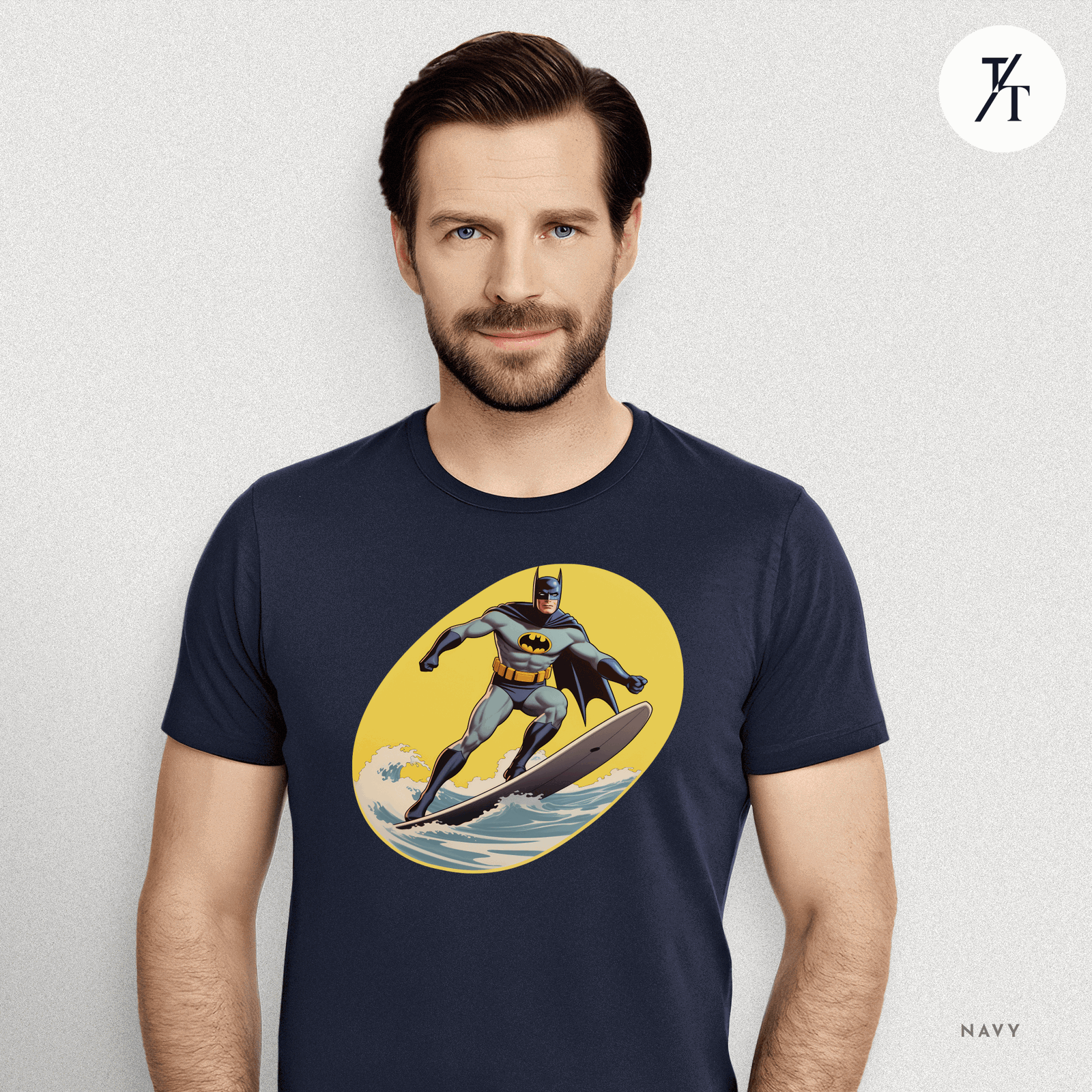 Surfing Superhero Retro Funny Bat Parody Graphic Tee - Trendy/Timeless Studio
