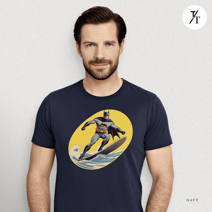 Surfing Superhero Retro Funny Bat Parody Graphic Tee - Trendy/Timeless Studio