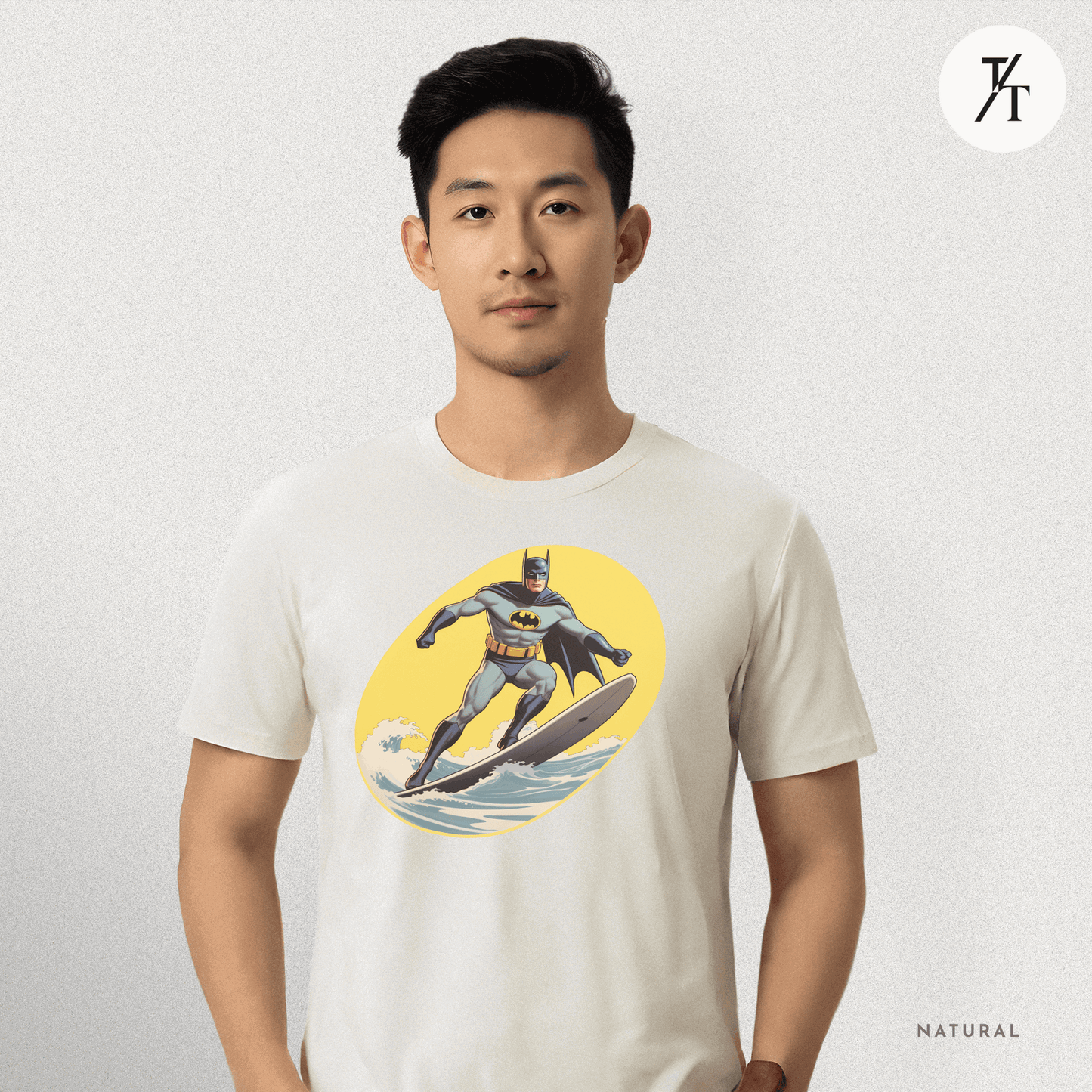 Surfing Superhero Retro Funny Bat Parody Graphic Tee - Trendy/Timeless Studio