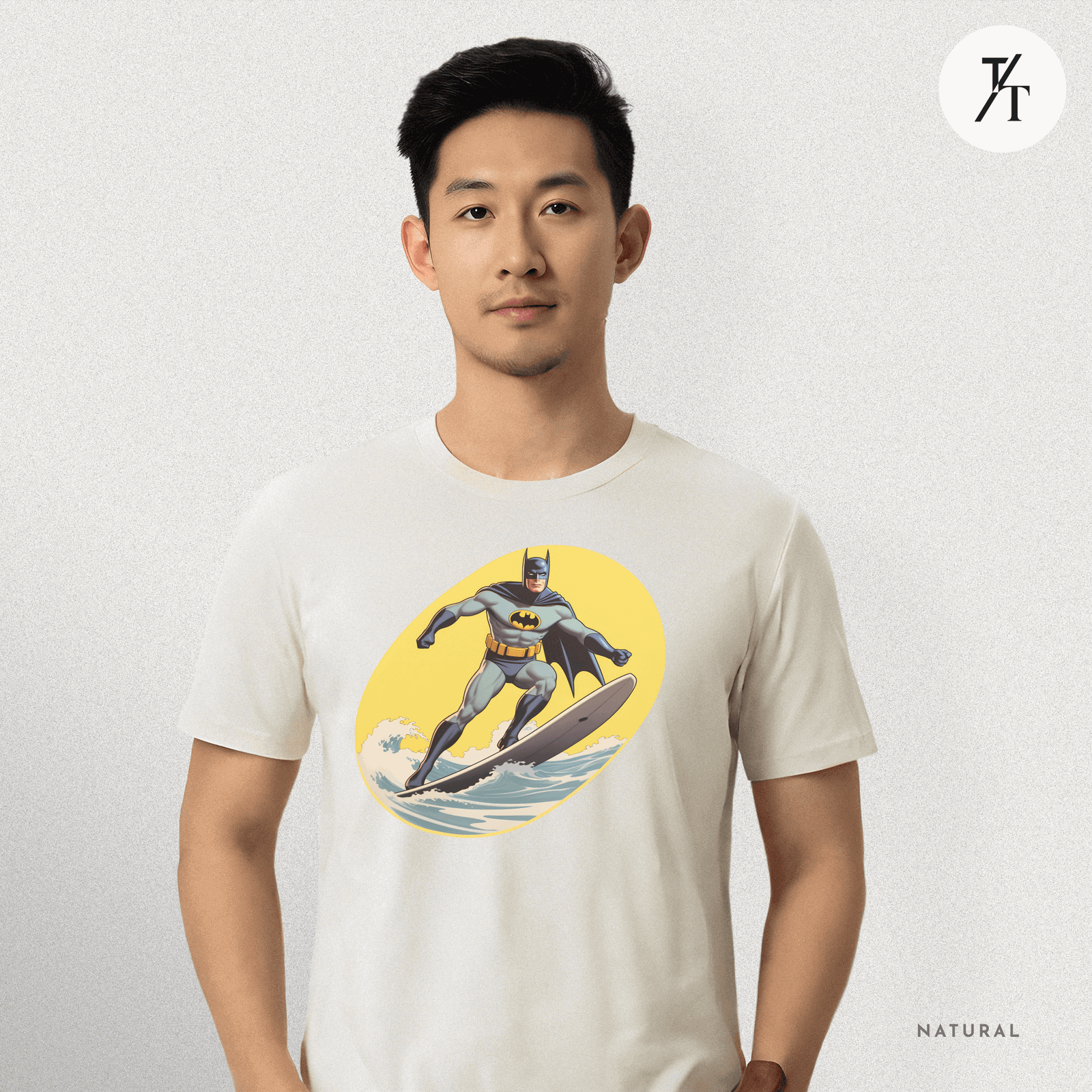 Surfing Superhero Retro Funny Bat Parody Graphic Tee - Trendy/Timeless Studio