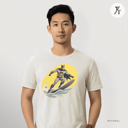 Surfing Superhero Retro Funny Bat Parody Graphic Tee - Trendy/Timeless Studio