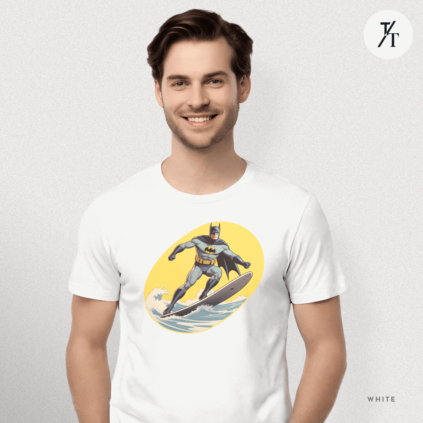 Surfing Superhero Retro Funny Bat Parody Graphic Tee - Trendy/Timeless Studio