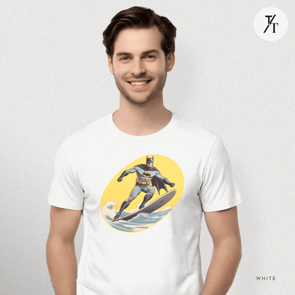 Surfing Superhero Retro Funny Bat Parody Graphic Tee - Trendy/Timeless Studio