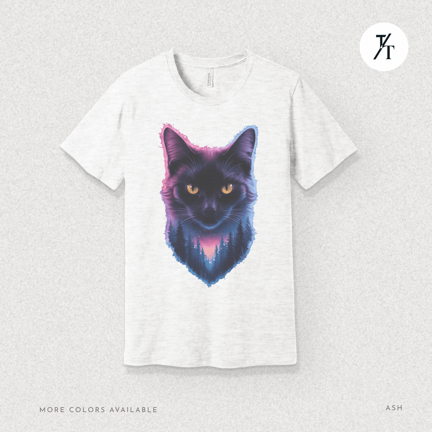 Cosmic Cat Tee – Galactic Forest Nightfall Shirt with Feline Vibes