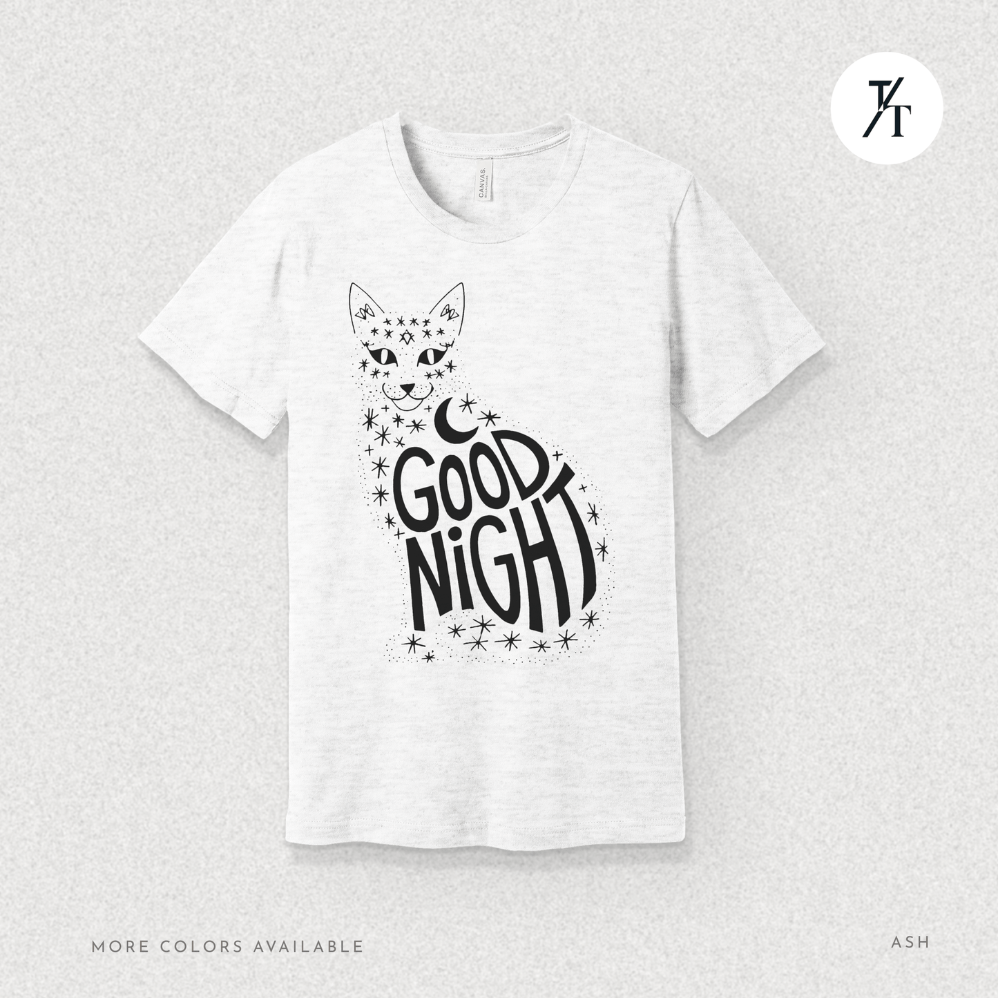 Goodnight Cat Tee – Minimalist Black Cat Moon Silhouette Shirt