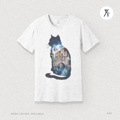 Moonlit Venice Cat Tee – Artistic Nightscape Silhouette Shirt