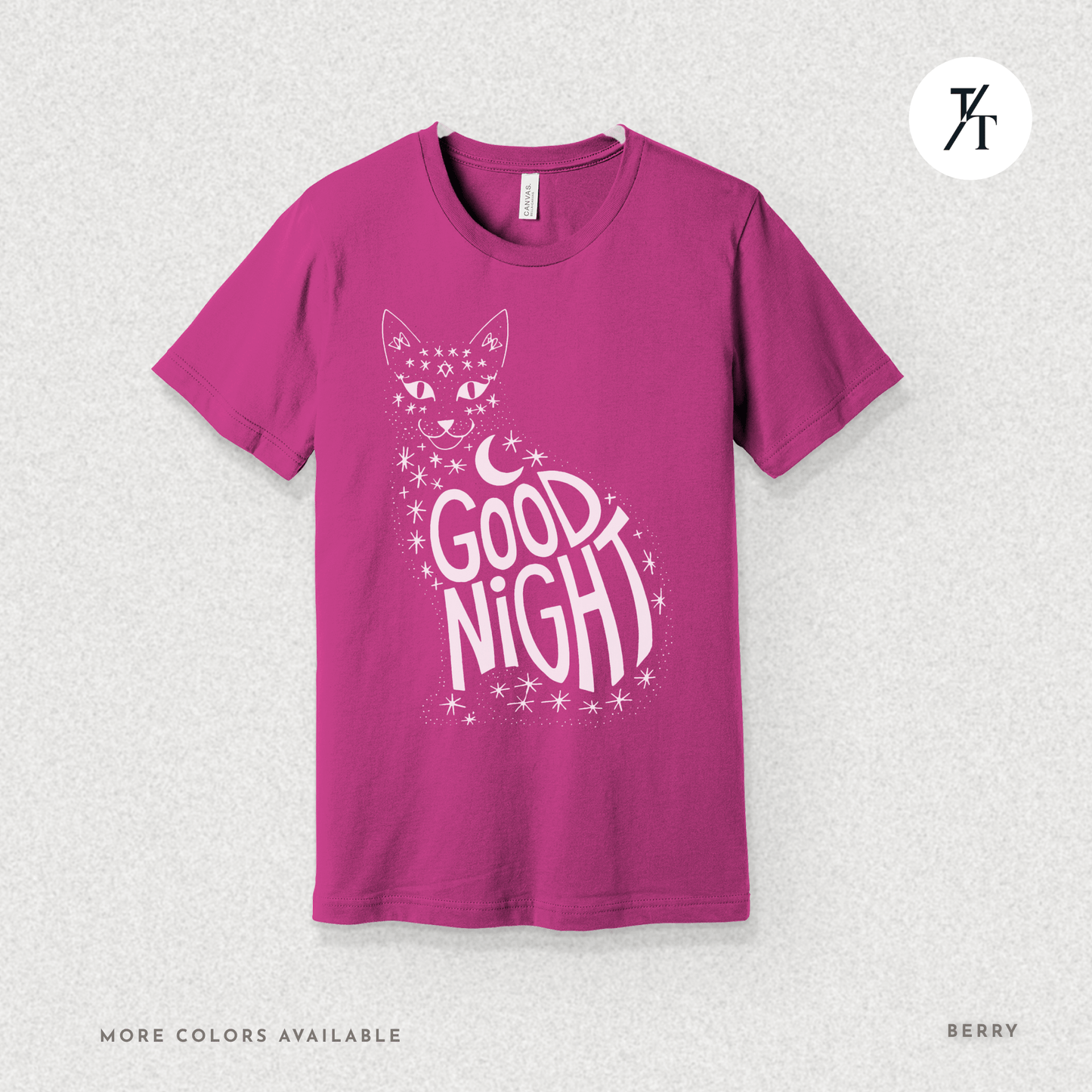 Goodnight Cat Tee – Minimalist Black Cat Moon Silhouette Shirt